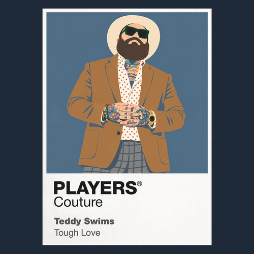 Teddy Swims Teddy Swims' tattoos, beard, cap and emotionally direct soul-pop performance style Icon Frame artwork in navy
