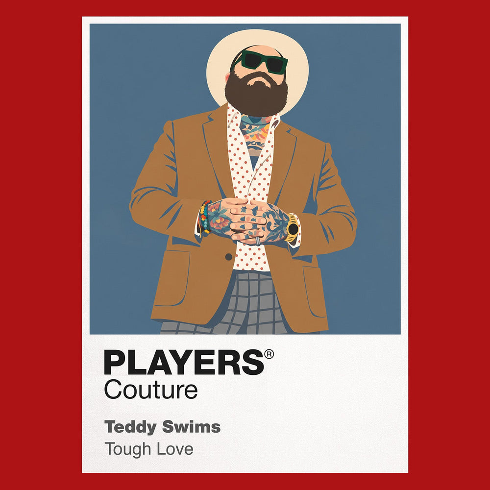 Teddy Swims Teddy Swims' tattoos, beard, cap and emotionally direct soul-pop performance style Icon Frame artwork in red