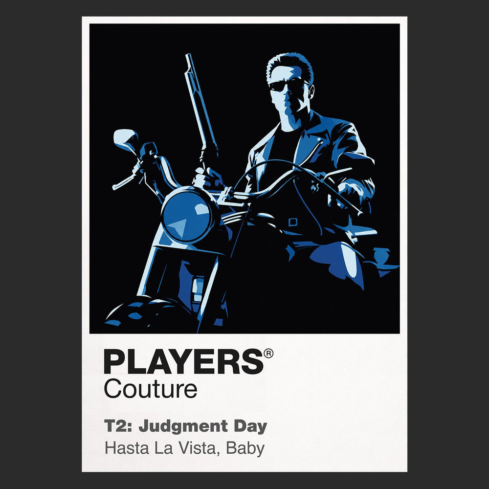 Terminator 2 the T-800 in leather and sunglasses protecting John Connor against the liquid-metal T-1000 Icon Frame artwork in black