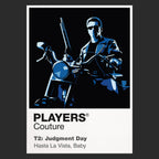 Terminator 2 the T-800 in leather and sunglasses protecting John Connor against the liquid-metal T-1000 Icon Frame artwork in black