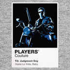 Terminator 2 the T-800 in leather and sunglasses protecting John Connor against the liquid-metal T-1000 Icon Frame artwork in grey