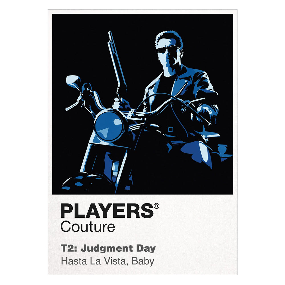 Terminator 2 the T-800 in leather and sunglasses protecting John Connor against the liquid-metal T-1000 Icon Frame artwork on white