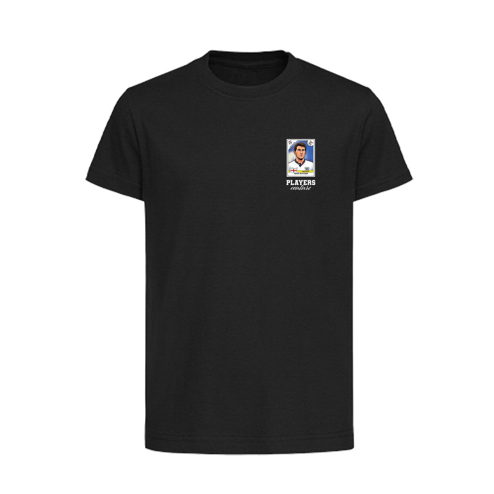 Terry Butcher World Cup Sticker Kids T-Shirt – terry butcher sticker kids black tshirt Players Couture design