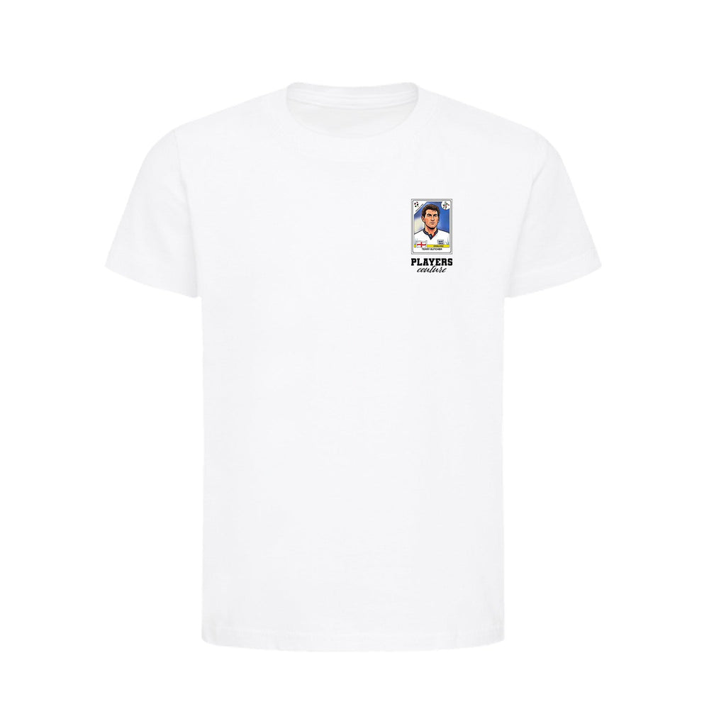 Terry Butcher World Cup Sticker Kids T-Shirt – terry butcher sticker kids white tshirt Players Couture design