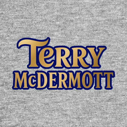 Terry McDermott Logo Men's Hoodie – grey close-up detail shot of the Terry McDermott Players Couture logo design