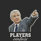 Terry Venables Badge Men's Hoodie – black close-up detail shot of the Terry Venables Players Couture logo design