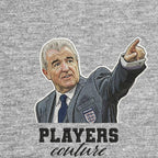 Terry Venables Badge Men's Hoodie – grey close-up detail shot of the Terry Venables Players Couture logo design