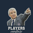 Terry Venables Badge Men's Hoodie – navy close-up detail shot of the Terry Venables Players Couture logo design