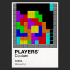 Tetris Colour Frame Men's Hoodie – black close-up detail shot of the Tetris Colour Players Couture logo design