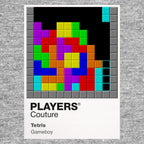 Tetris Colour Frame Men's Hoodie – grey close-up detail shot of the Tetris Colour Players Couture logo design