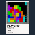 Tetris Colour Frame Men's Hoodie – navy close-up detail shot of the Tetris Players Couture logo design