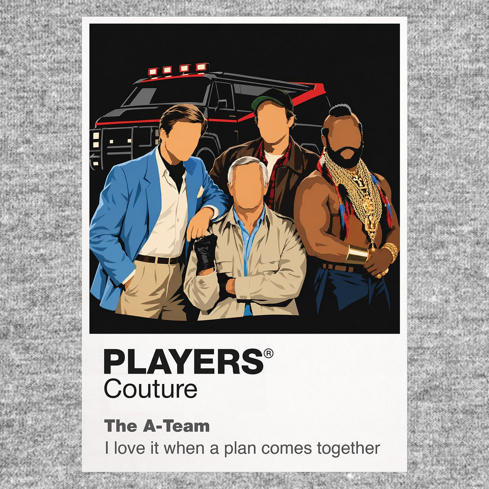 The A-Team Hannibal, Face, B.A. Baracus, Murdock and their black-and-red GMC van Icon Frame artwork in grey