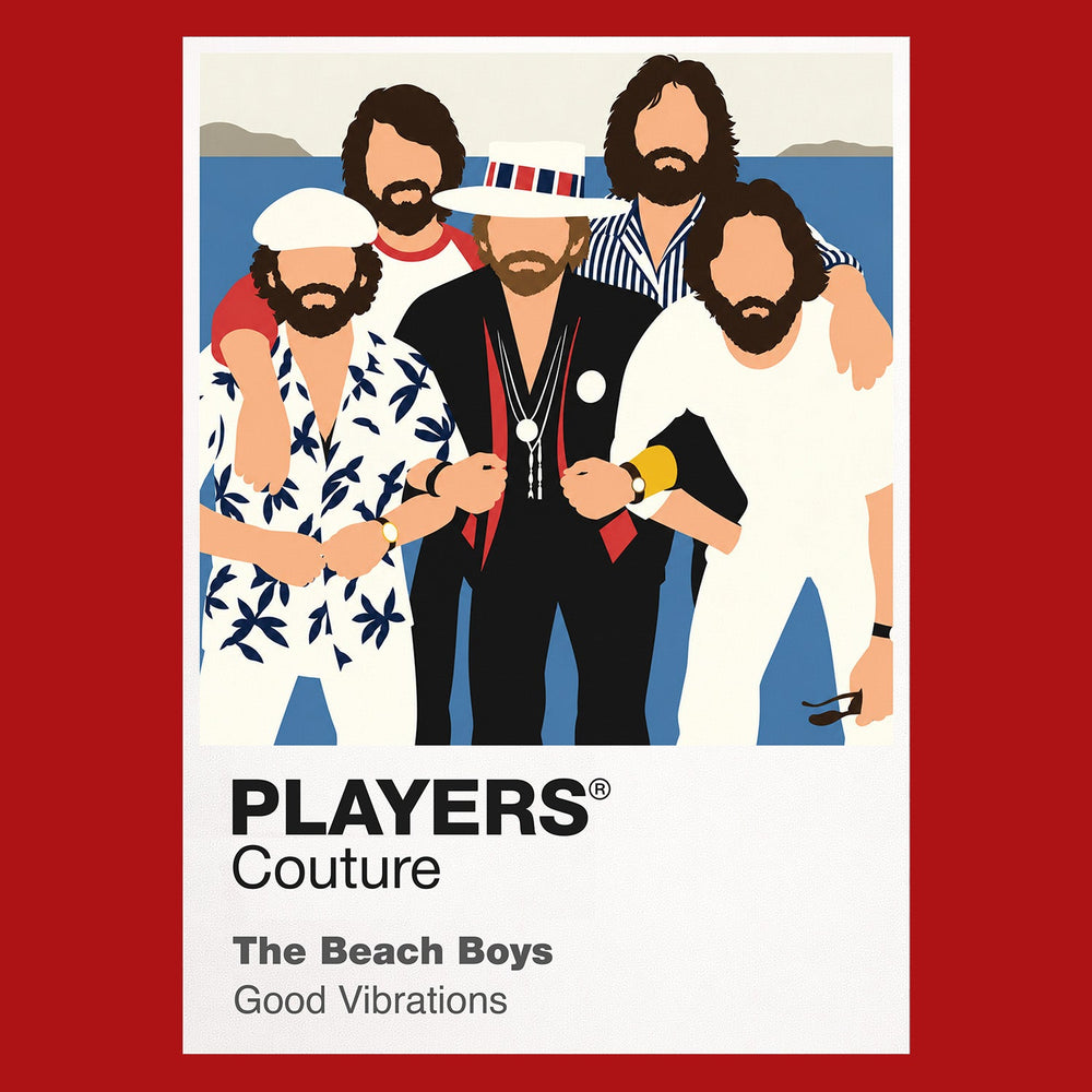 The Beach Boys the Beach Boys' coordinated line-up, vocal-group styling and Californian identity Icon Frame artwork in red
