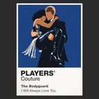 The Bodyguard Rachel Marron and Frank Farmer framed by stage light, formal tailoring and protective distance Icon Frame artwork in black