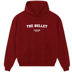 The Bullet hoodie – red men's hoodie with white The Bullet letters and Players Couture logo on the chest