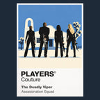 The Deadly Viper Assassination Squad the Bride facing the Deadly Viper Assassination Squad in colour-coded suits and sword-ready silhouettes Icon Frame artwork in navy