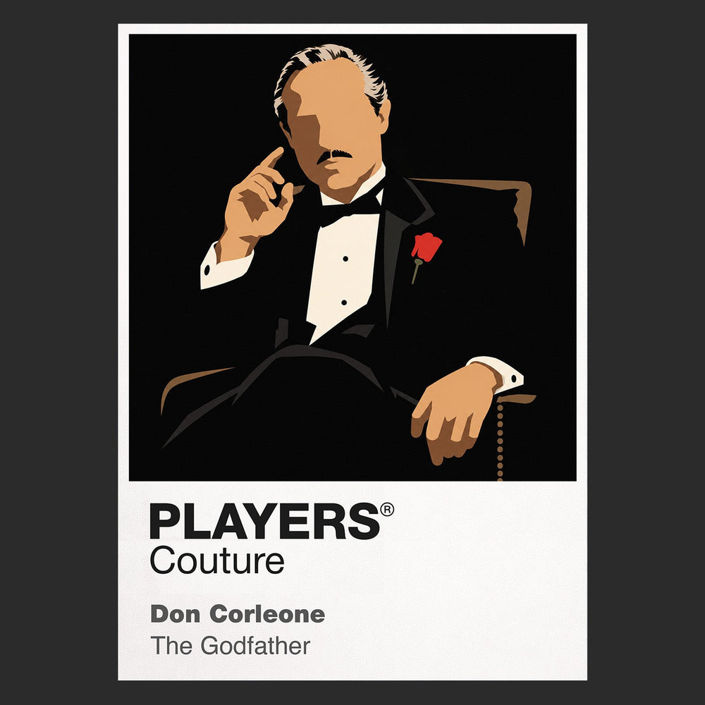 The Godfather Vito and Michael Corleone in formal black suits against the restrained shadows of the family office Icon Frame artwork in black