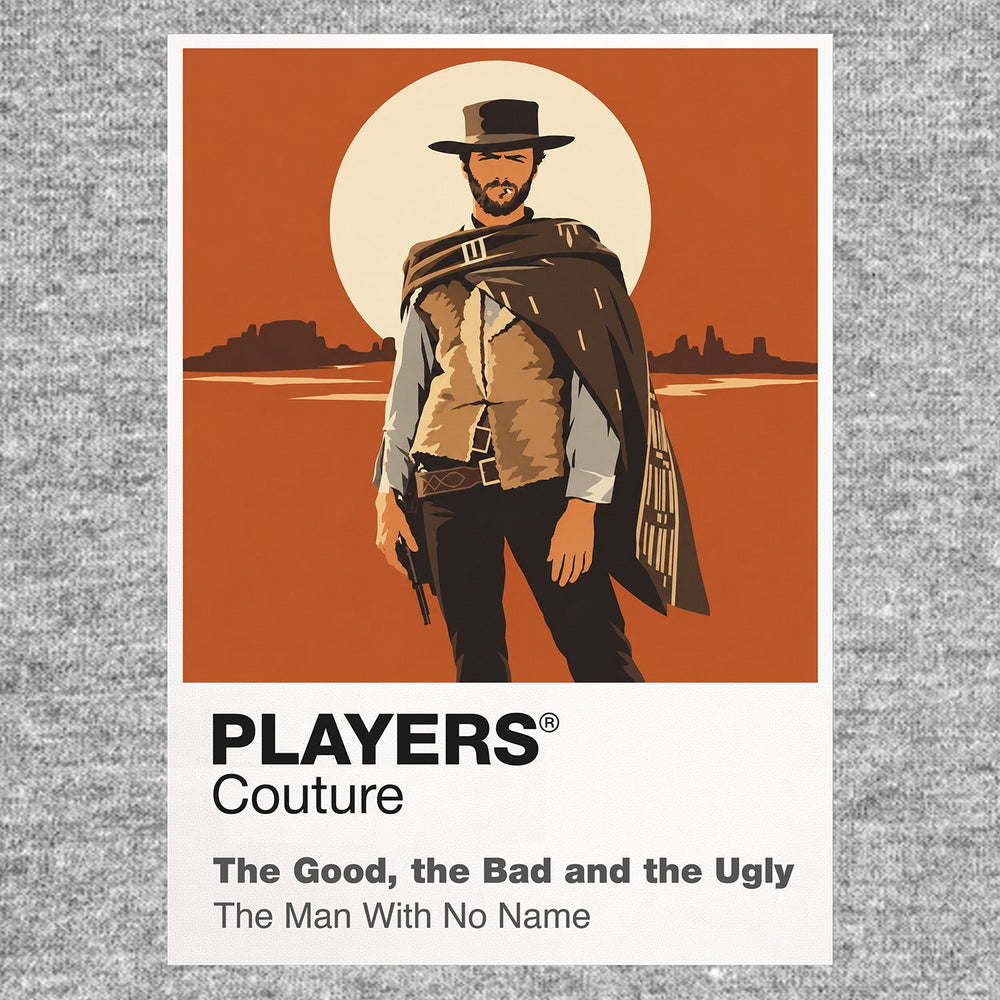 The Good, the Bad and the Ugly Blondie, Angel Eyes and Tuco facing the circular cemetery showdown beneath a wide western sky Icon Frame artwork in grey