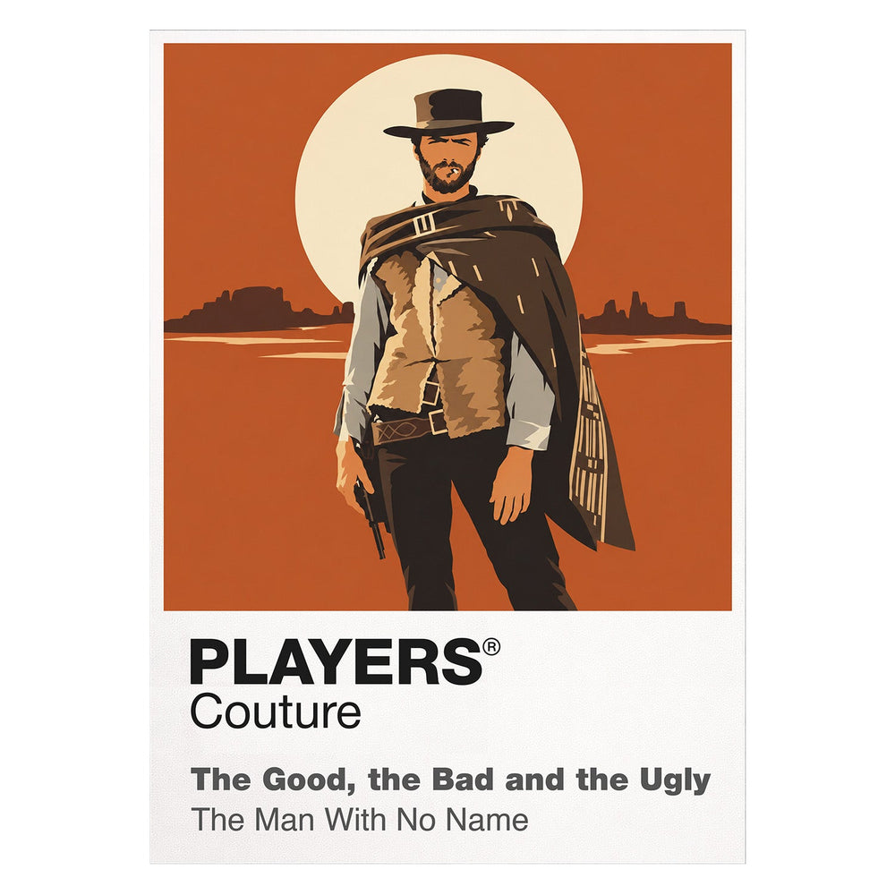 The Good, the Bad and the Ugly Blondie, Angel Eyes and Tuco facing the circular cemetery showdown beneath a wide western sky Icon Frame artwork on white