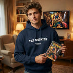 The Goonies hoodie – navy men's hoodie with white The Goonies letters and Players Couture logo on the chest