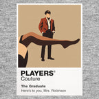 The Graduate Benjamin Braddock framed by suburban glass, black suit and the visual tension of Mrs Robinson's presence Icon Frame artwork in grey