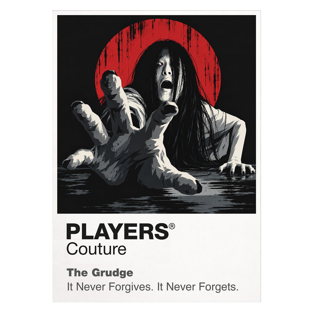 The Grudge Kayako's dark hair and contorted stairway silhouette inside the cursed Tokyo house Icon Frame artwork on white