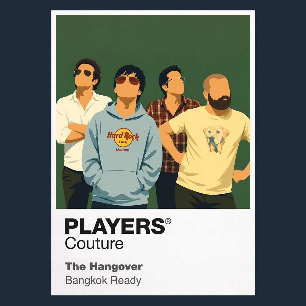 The Hangover Part II the Wolfpack waking in Bangkok with a shaved head, a monkey and another impossible missing-night puzzle Icon Frame artwork in navy