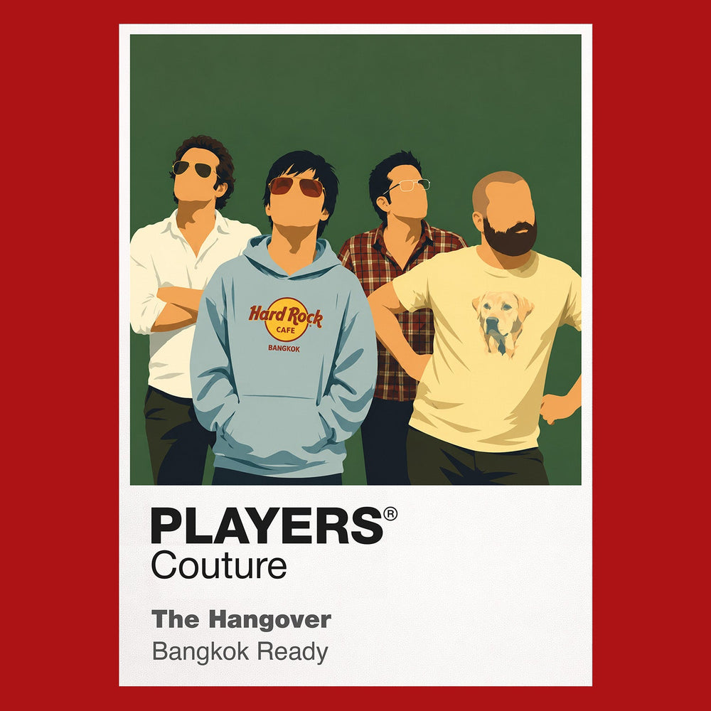 The Hangover Part II the Wolfpack waking in Bangkok with a shaved head, a monkey and another impossible missing-night puzzle Icon Frame artwork in red