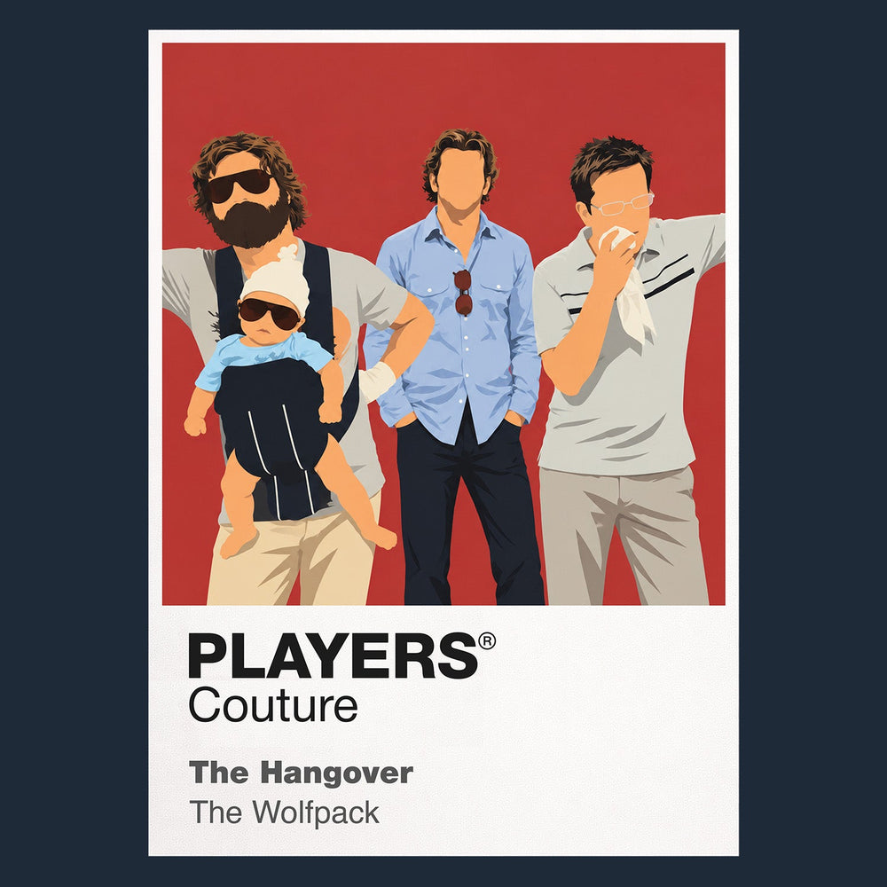 The Hangover Wolfpack Phil, Stu, Alan and Doug in their mismatched suits after a Las Vegas night that erased itself Icon Frame artwork in navy