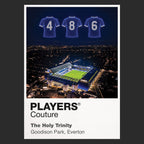Everton Holy Trinity Ball Kendall and Harvey Icons in Lights Frame artwork in black