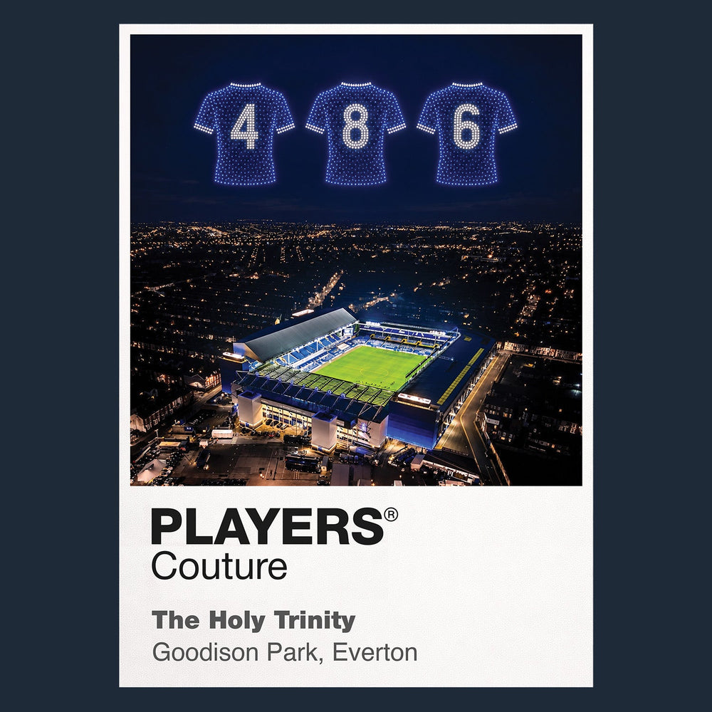Everton Holy Trinity Ball Kendall and Harvey Icons in Lights Frame artwork in navy