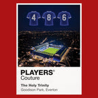 Everton Holy Trinity Ball Kendall and Harvey Icons in Lights Frame artwork in red