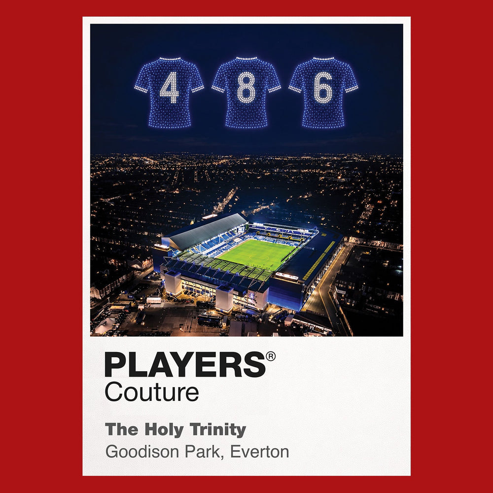 Everton Holy Trinity Ball Kendall and Harvey Icons in Lights Frame artwork in red