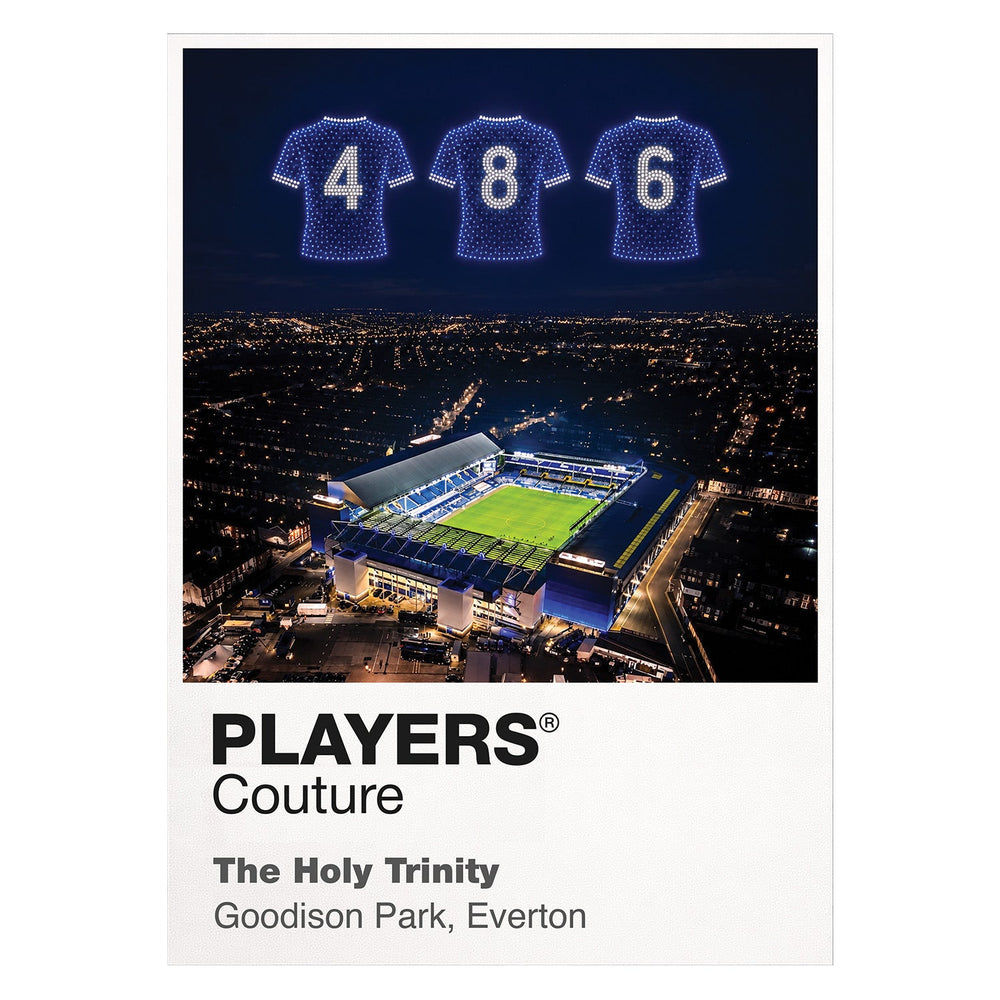 Everton Holy Trinity Ball Kendall and Harvey Icons in Lights Frame artwork in white