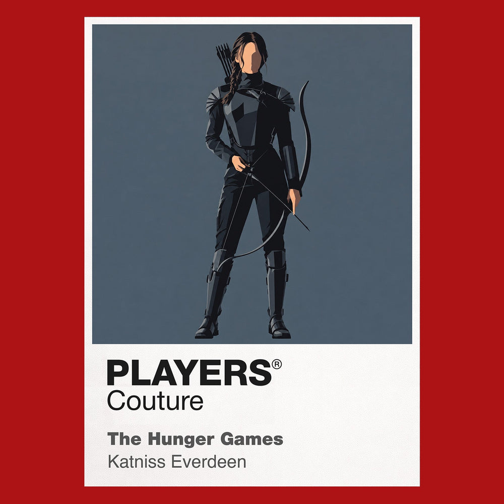 The Hunger Games Katniss Everdeen with bow and Mockingjay symbolism between District 12 and the Capitol arena Icon Frame artwork in red
