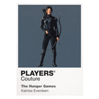 The Hunger Games Katniss Everdeen with bow and Mockingjay symbolism between District 12 and the Capitol arena Icon Frame artwork on white
