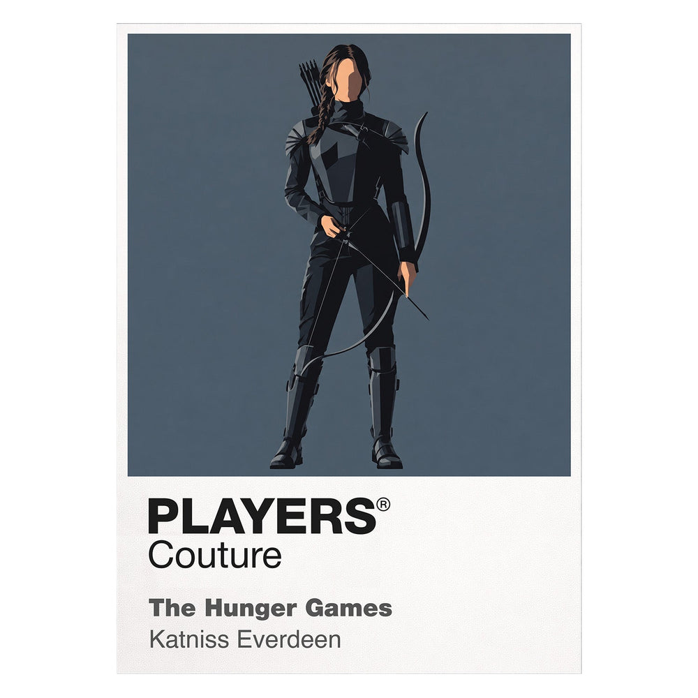 The Hunger Games Katniss Everdeen with bow and Mockingjay symbolism between District 12 and the Capitol arena Icon Frame artwork on white