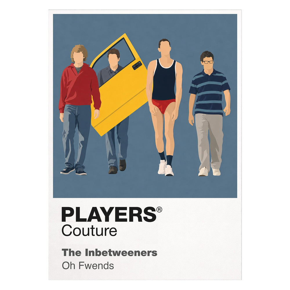 The Inbetweeners Will, Simon, Jay and Neil navigating Rudge Park sixth form with spectacularly poor judgement Icon Frame artwork on white