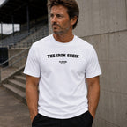 The Iron Sheik Men's T-Shirt — lifestyle photo, White t-shirt