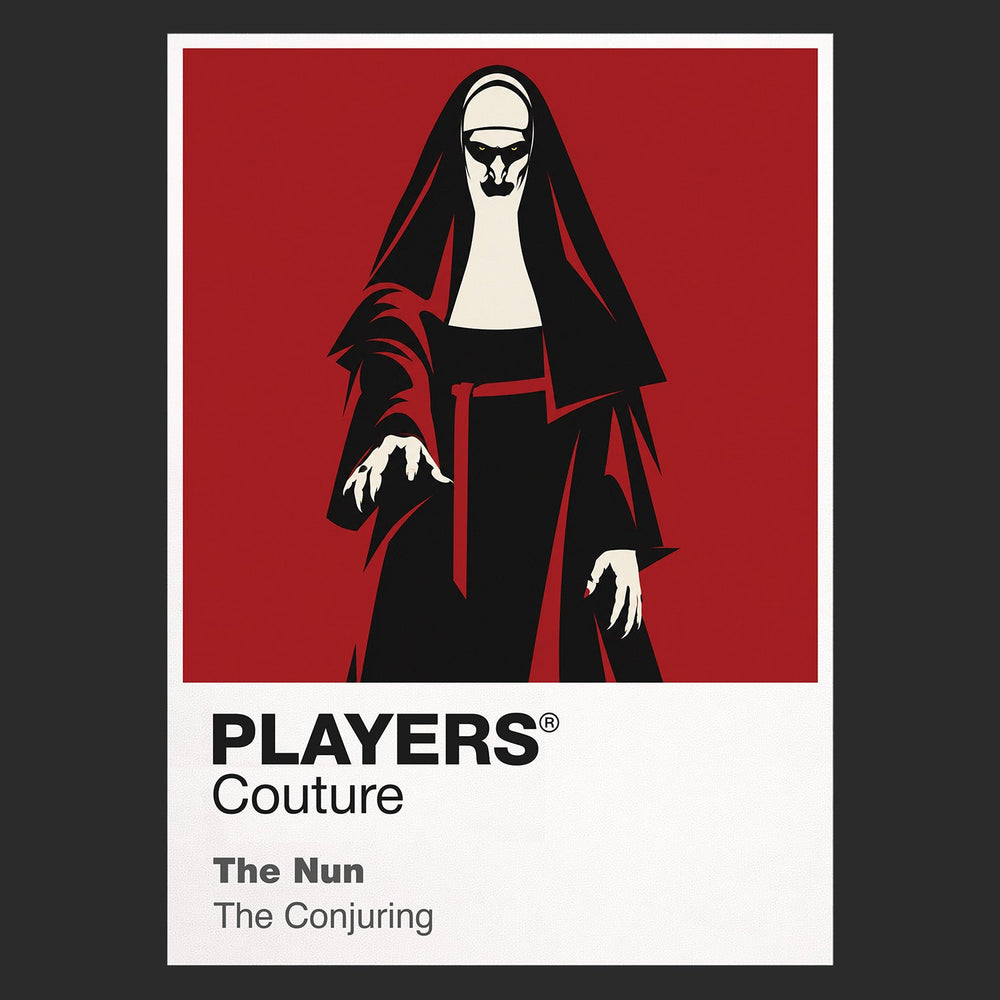 The Nun Valak's white face and black habit emerging from the corridors of a Romanian abbey Icon Frame artwork in black