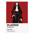The Nun Valak's white face and black habit emerging from the corridors of a Romanian abbey Icon Frame artwork on white