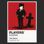 The Omen Damien's small suited figure beneath ominous church architecture and the shadow of the number 666 Icon Frame artwork in black