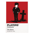 The Omen Damien's small suited figure beneath ominous church architecture and the shadow of the number 666 Icon Frame artwork on white