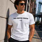 The Pewter Pirates Men's T-Shirt — lifestyle photo, White t-shirt