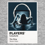 The Ring Samara emerging from the well and television static surrounding the cursed videotape Icon Frame artwork in grey