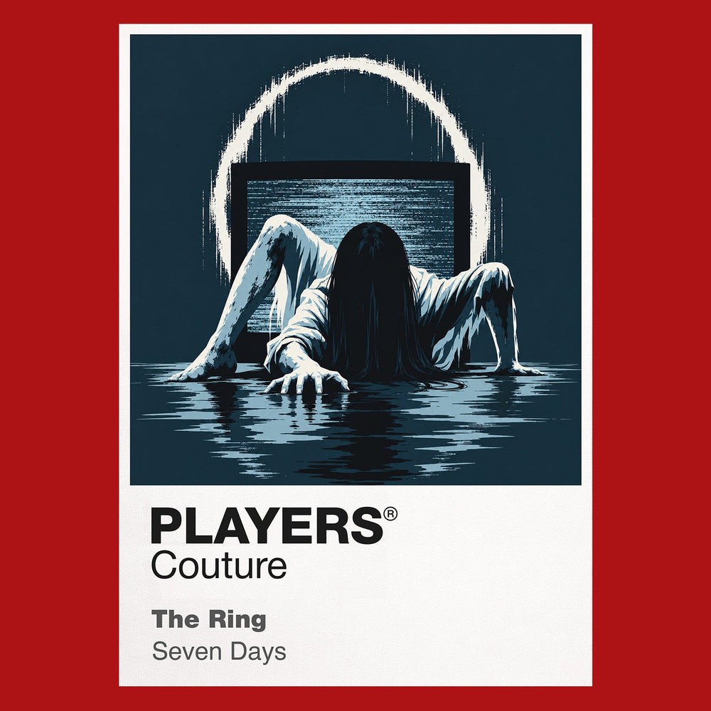 The Ring Samara emerging from the well and television static surrounding the cursed videotape Icon Frame artwork in red