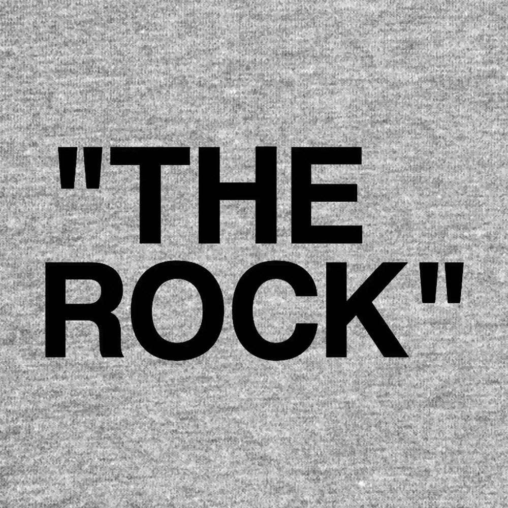 The Rock Logo Men's Hoodie – grey close-up detail shot of the The Rock Players Couture logo design