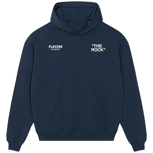 The Rock hoodie – navy men's hoodie featuring the The Rock Players Couture logo