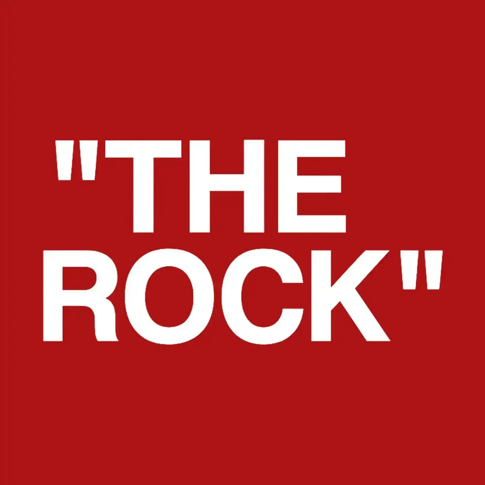 The Rock Logo Men's Hoodie – red close-up detail shot of the The Rock Players Couture logo design