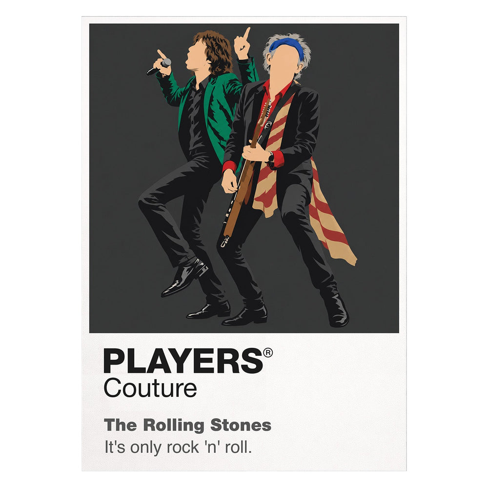 The Rolling Stones Rolling Stones design two, presenting a distinct line-up and stagewear composition Icon Frame artwork on white